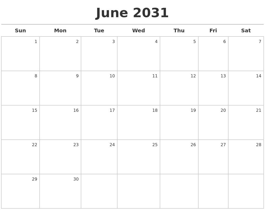 June 2031 Calendar Maker