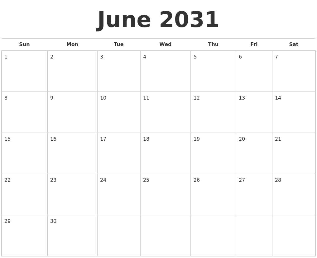 June 2031 Calendars Free