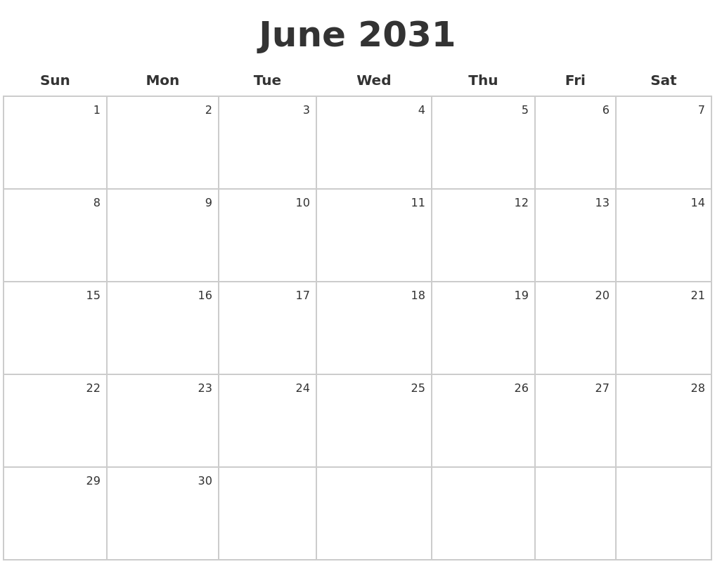 June 2031 Make A Calendar