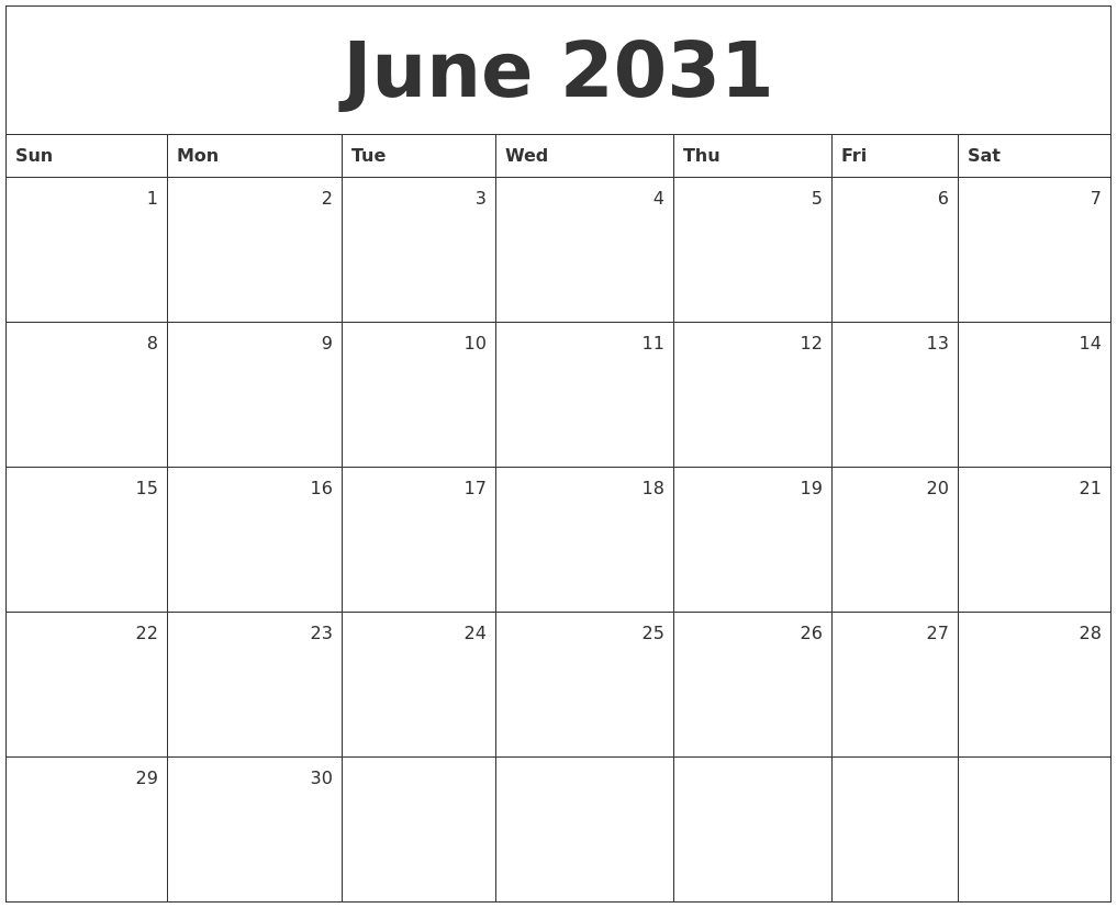 June 2031 Monthly Calendar