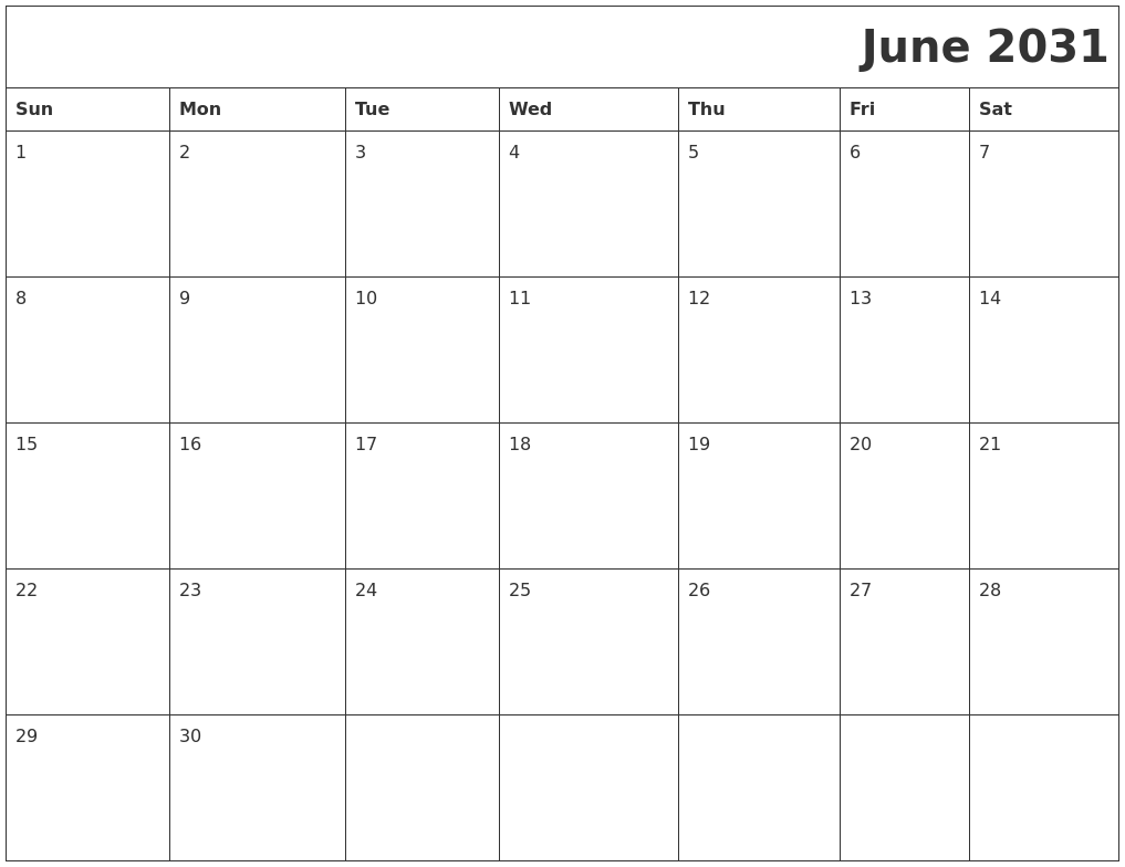 June 2031 Printable Calender