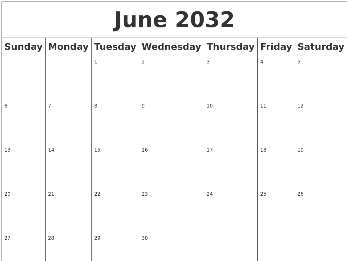 June 2032 Blank Calendar