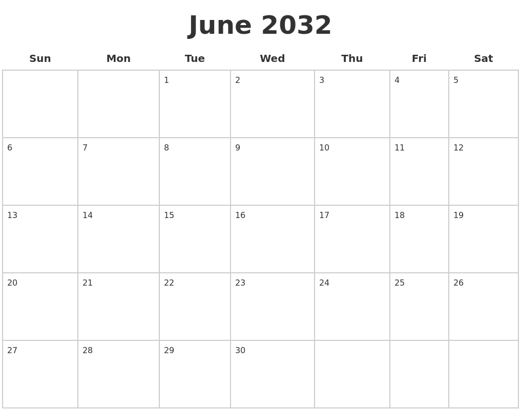 June 2032 Blank Calendar Pages