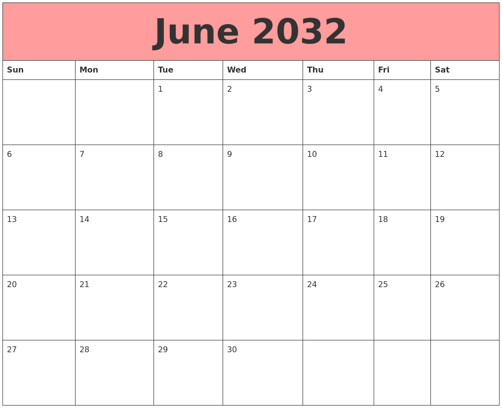 June 2032 Calendars That Work