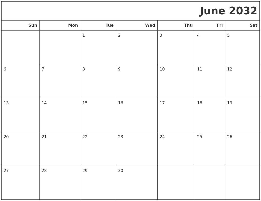 June 2032 Calendars To Print