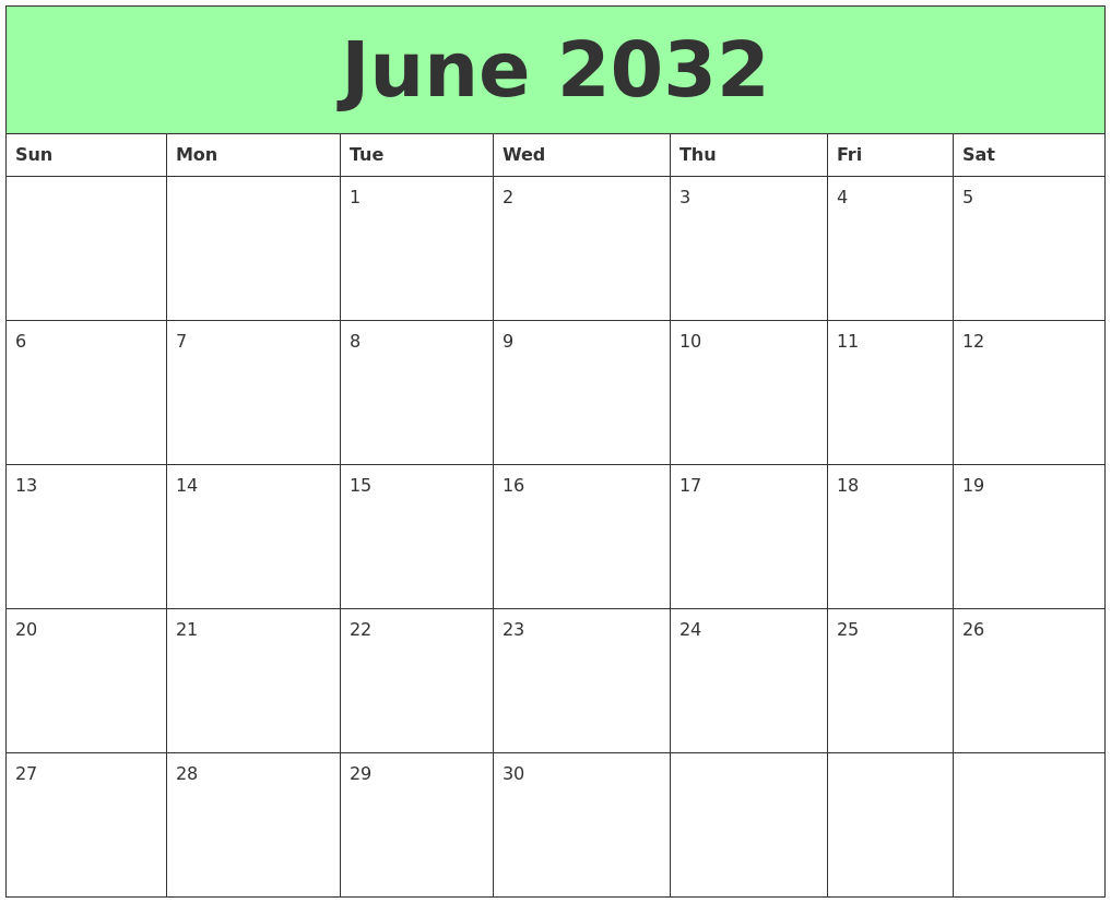 June 2032 Printable Calendars
