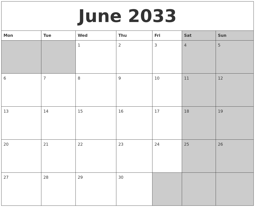 June 2033 Calanders