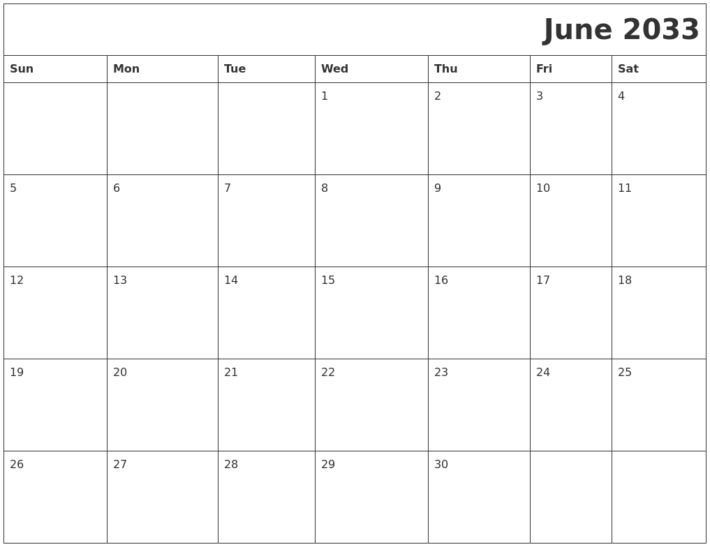 June 2033 Download Calendar