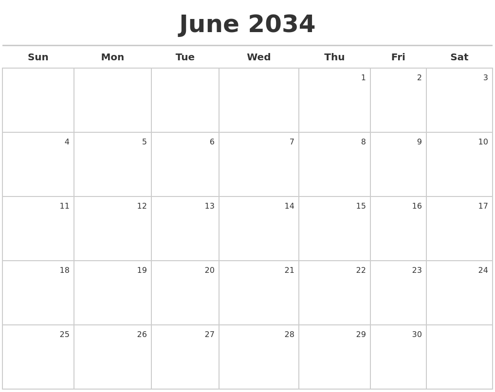 June 2034 Calendar Maker