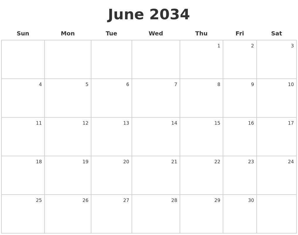 June 2034 Make A Calendar