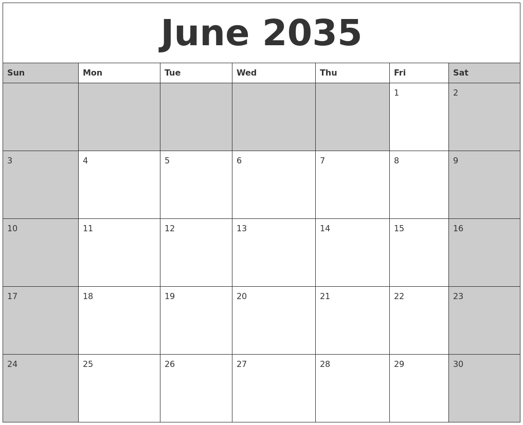 June 2035 Calanders