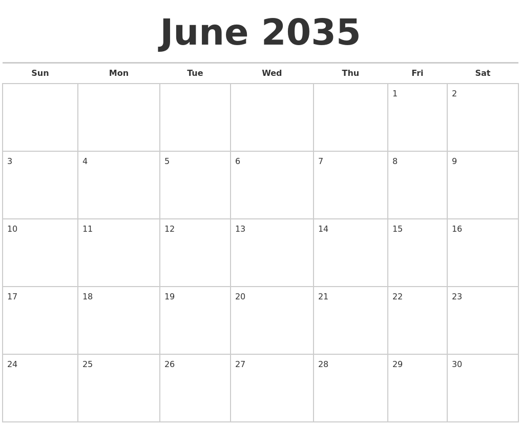 June 2035 Calendars Free