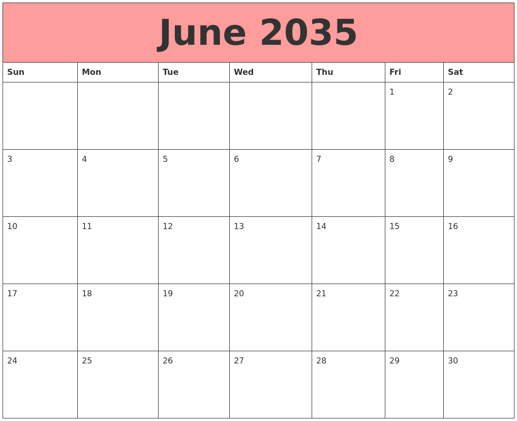 June 2035 Calendars That Work