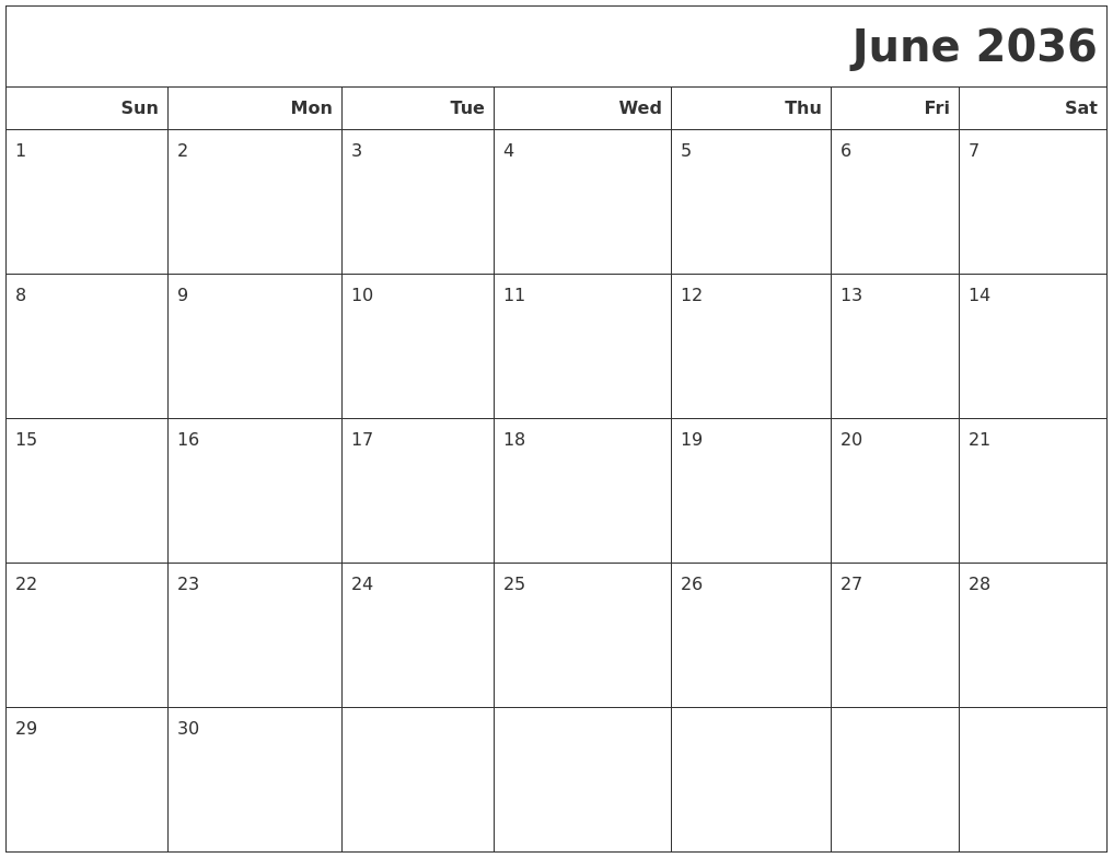 June 2036 Calendars To Print