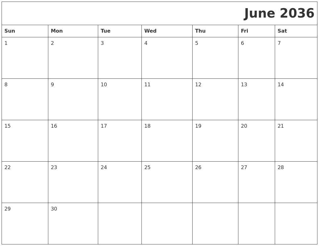 June 2036 Download Calendar