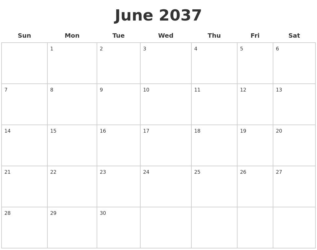 June 2037 Blank Calendar Pages