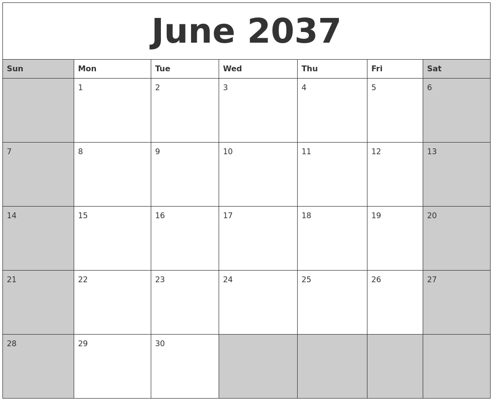 June 2037 Calanders