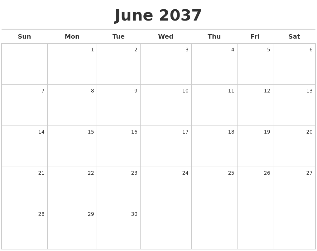 June 2037 Calendar Maker
