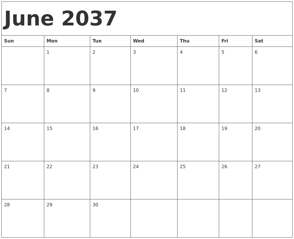June 2037 Calendar Template