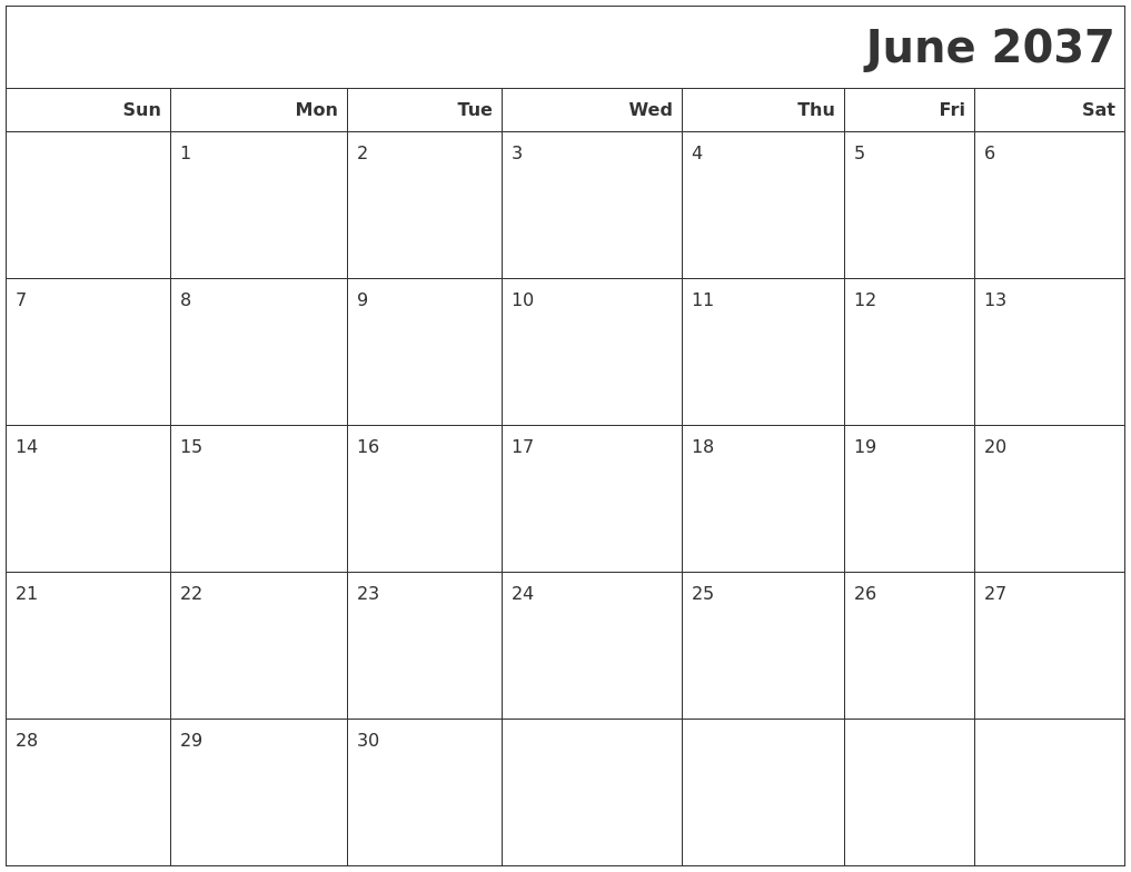 June 2037 Calendars To Print