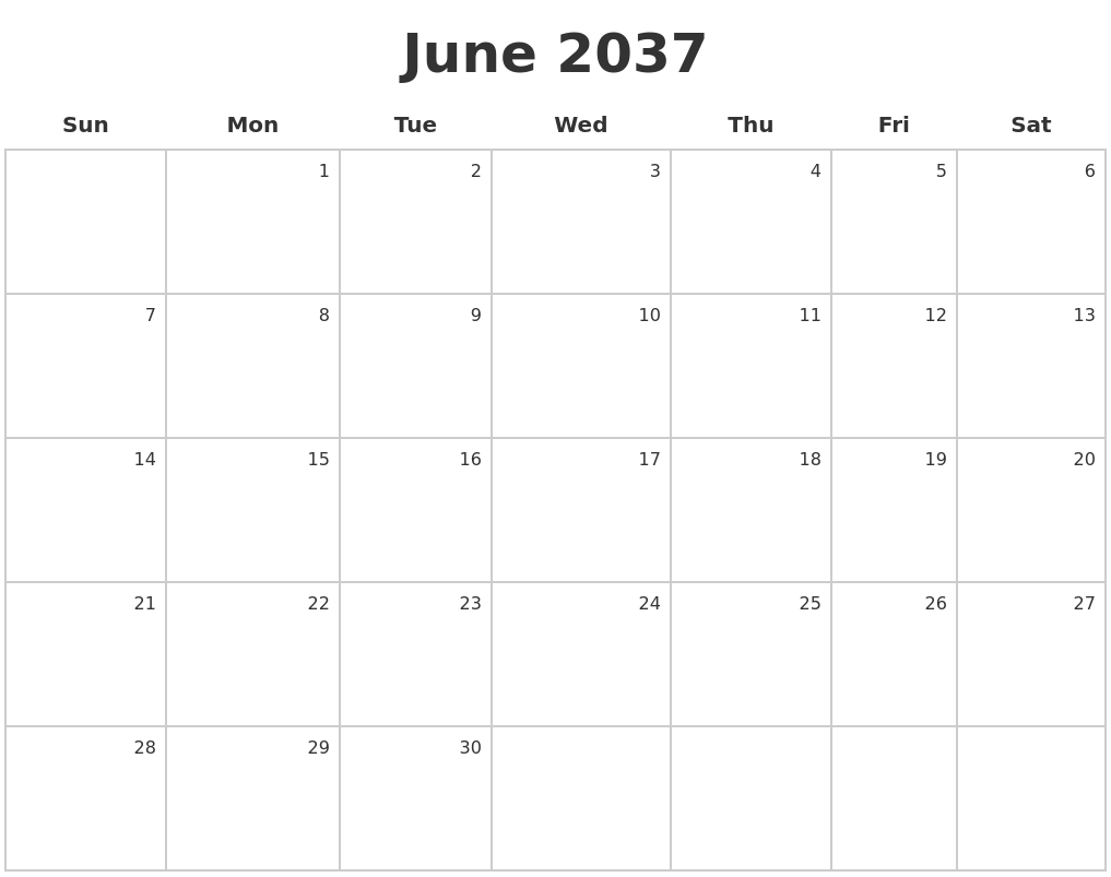 June 2037 Make A Calendar