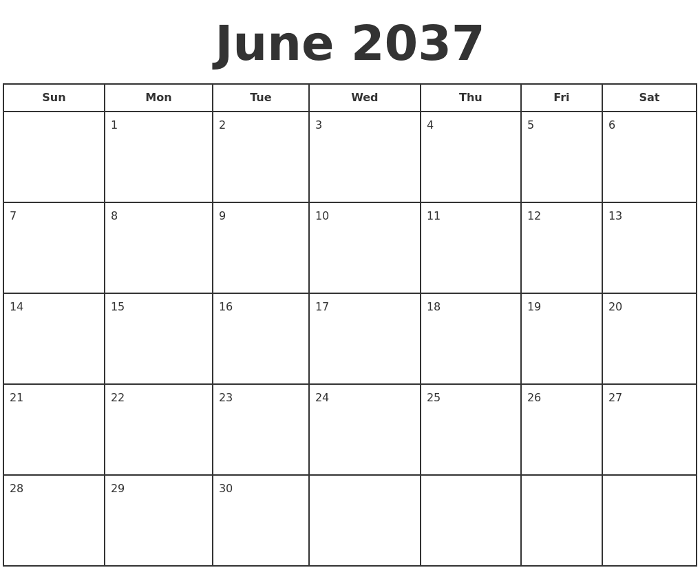 June 2037 Print A Calendar