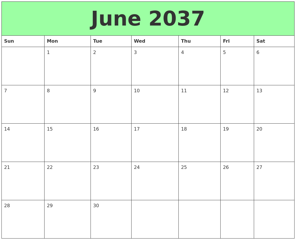 June 2037 Printable Calendars