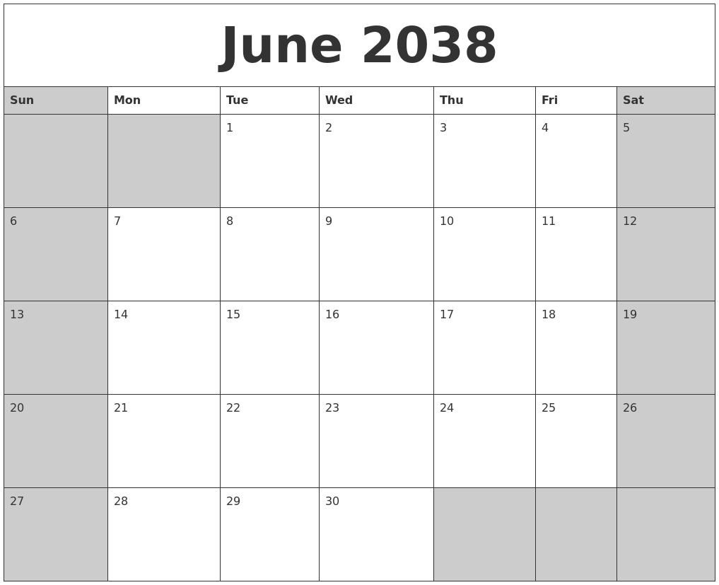 June 2038 Calanders