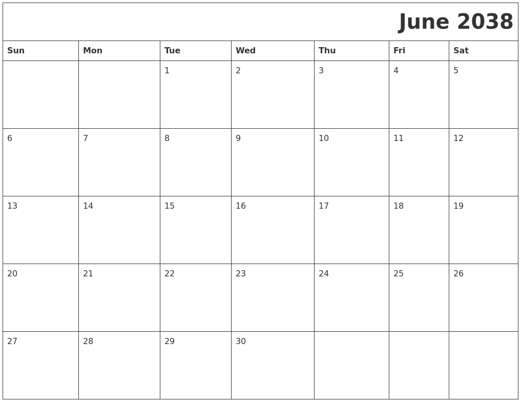 June 2038 Download Calendar