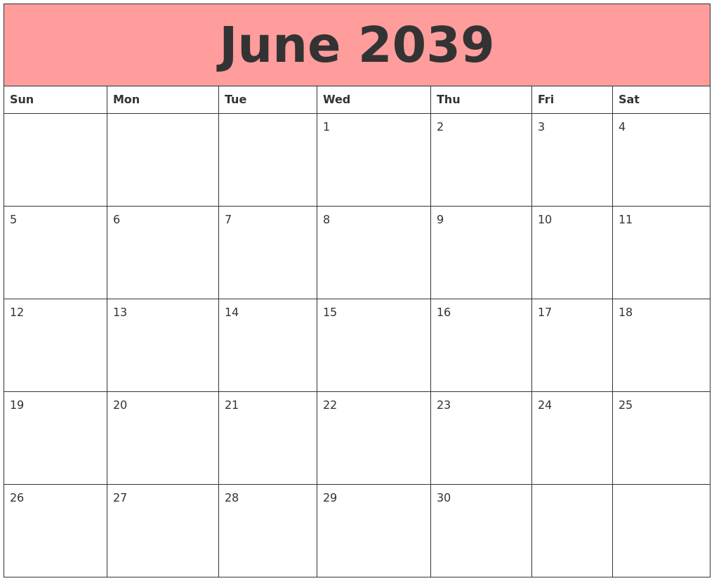 June 2039 Calendars That Work