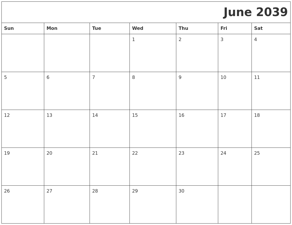 June 2039 Download Calendar