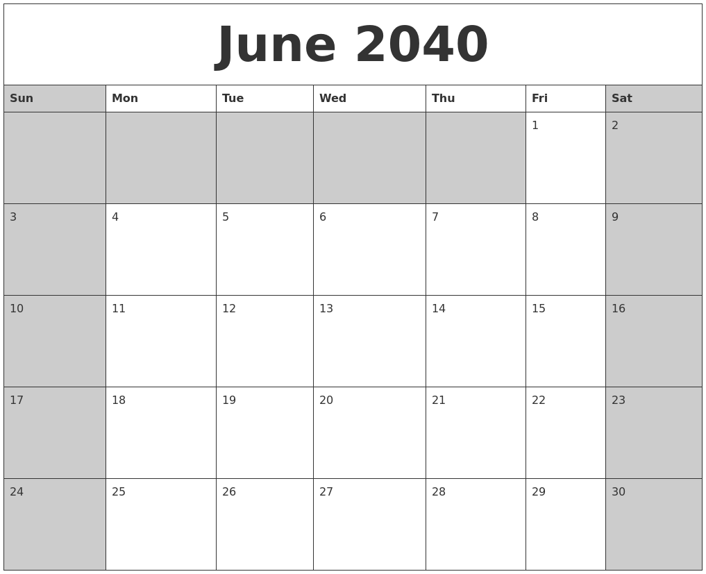June 2040 Calanders