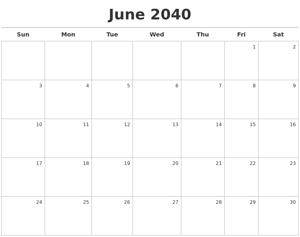 June 2040 Calendar Maker