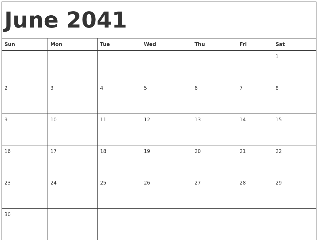 June 2041 Calendar Template