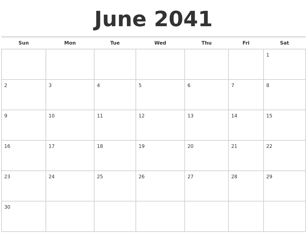 June 2041 Calendars Free