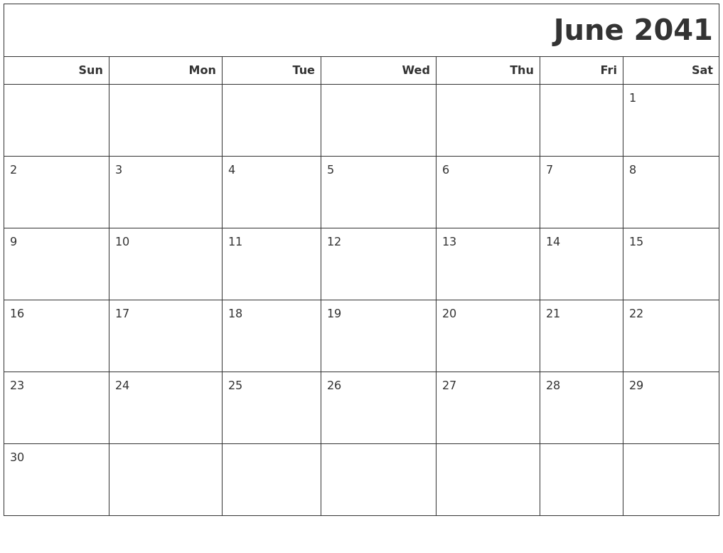 June 2041 Calendars To Print
