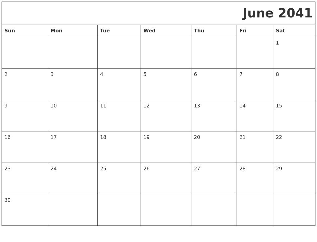 June 2041 Download Calendar