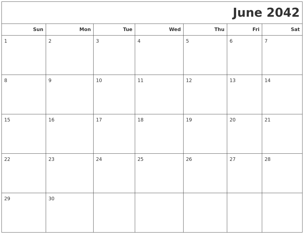 June 2042 Calendars To Print