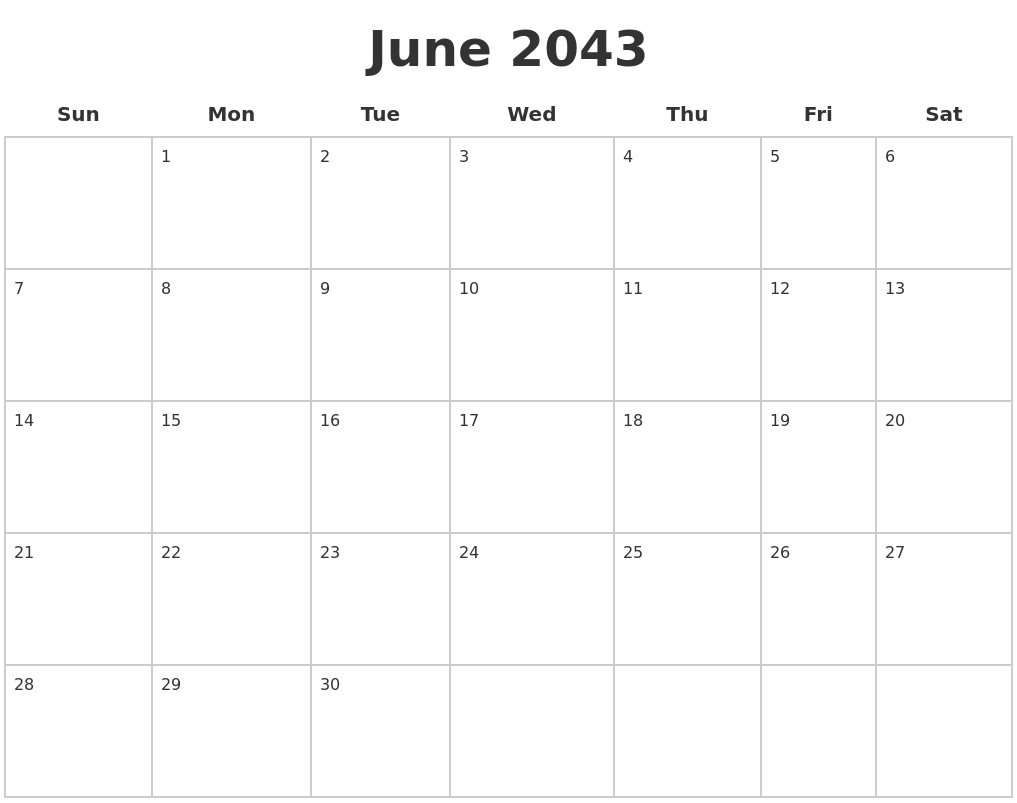 June 2043 Blank Calendar Pages