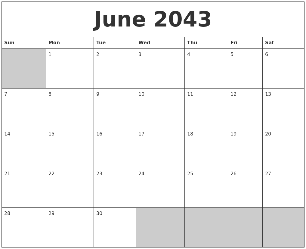 June 2043 Blank Printable Calendar