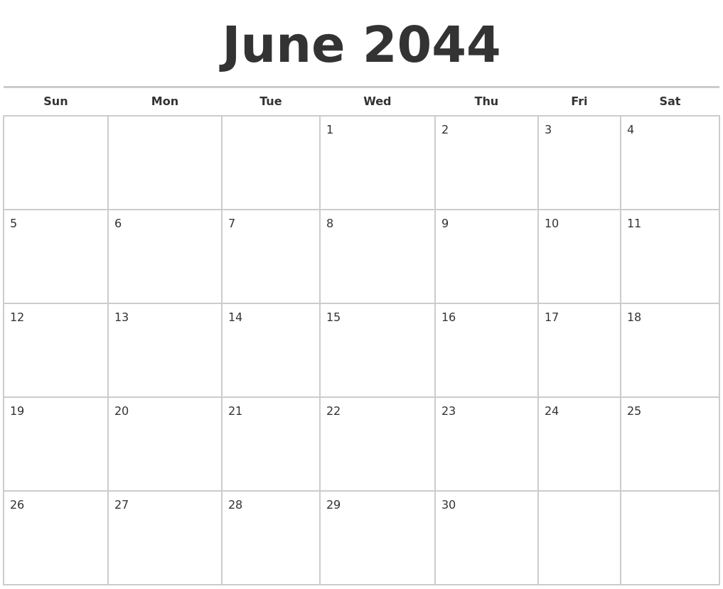 June 2044 Calendars Free