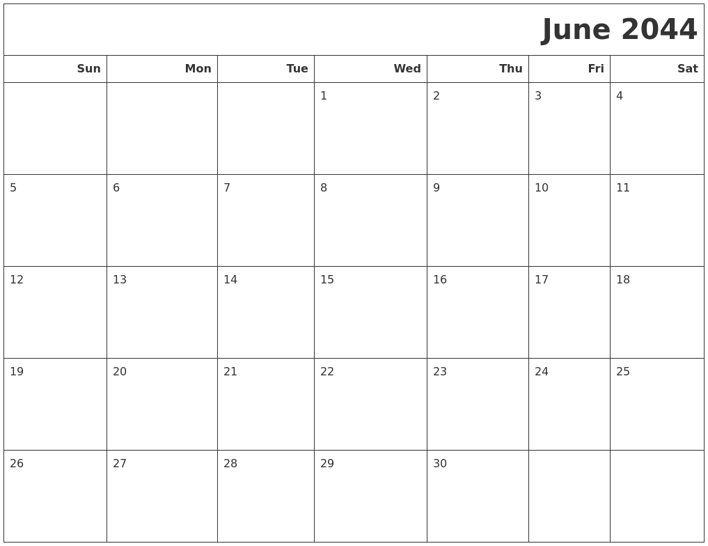 June 2044 Calendars To Print