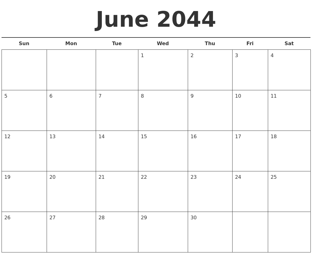 June 2044 Free Calendar Template