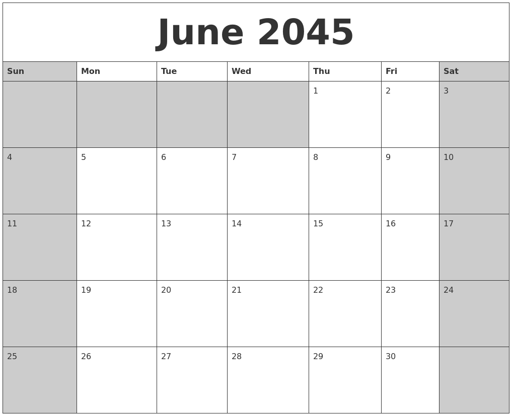 June 2045 Calanders