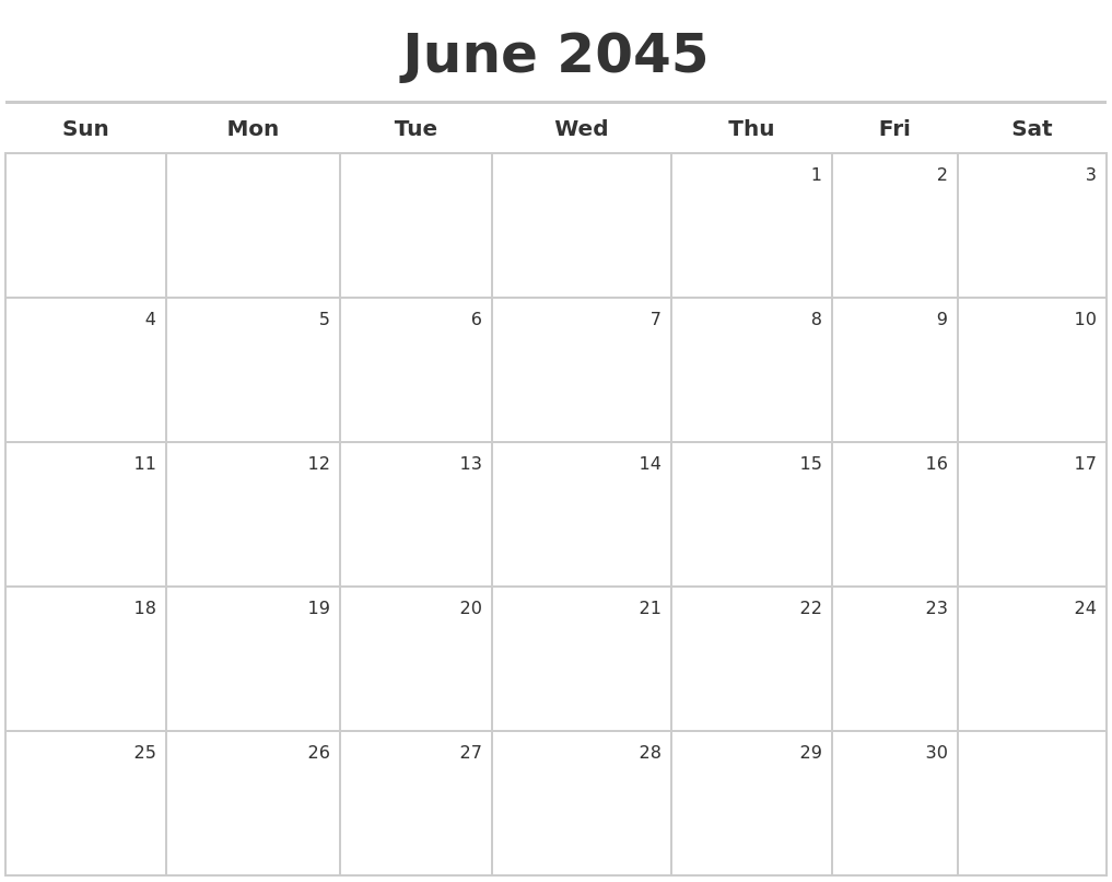 June 2045 Calendar Maker