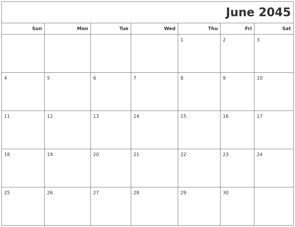 June 2045 Calendars To Print