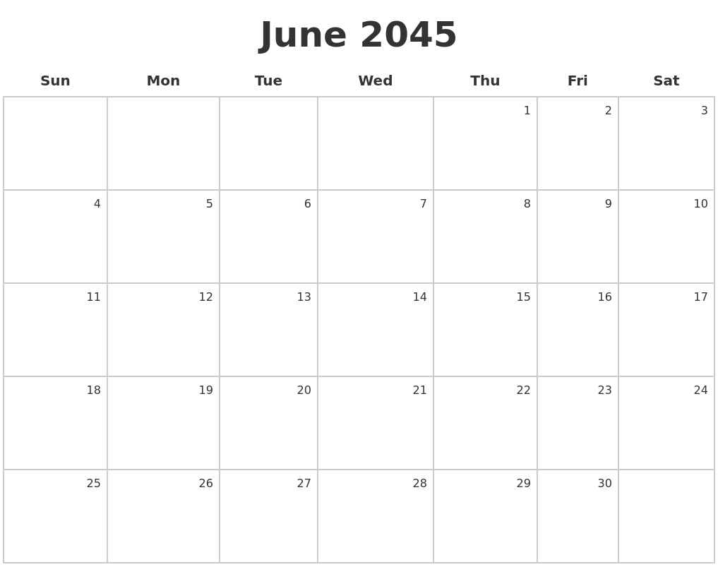 June 2045 Make A Calendar
