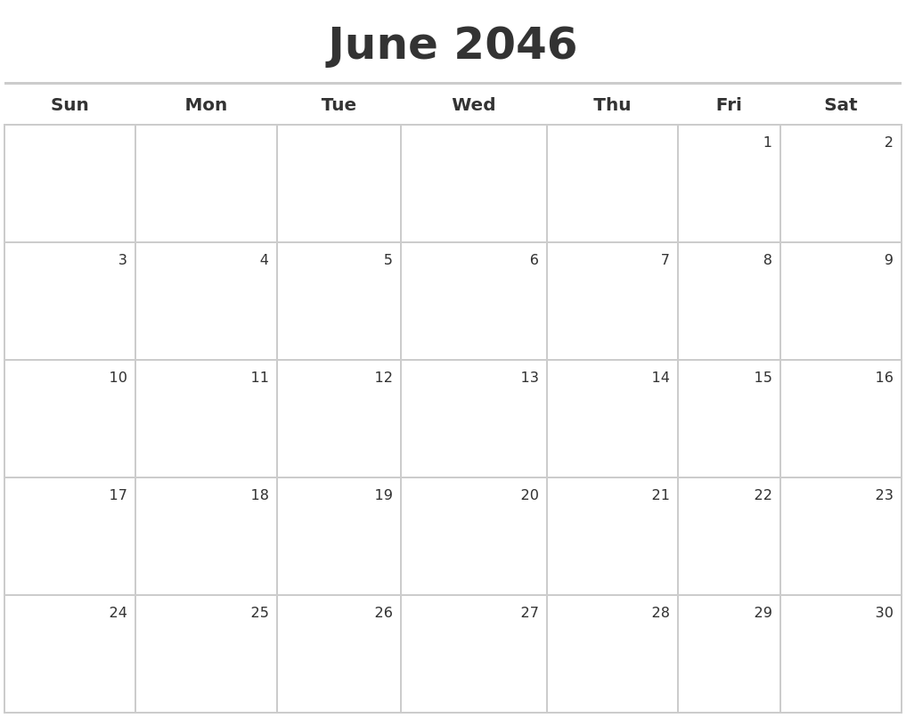 June 2046 Calendar Maker