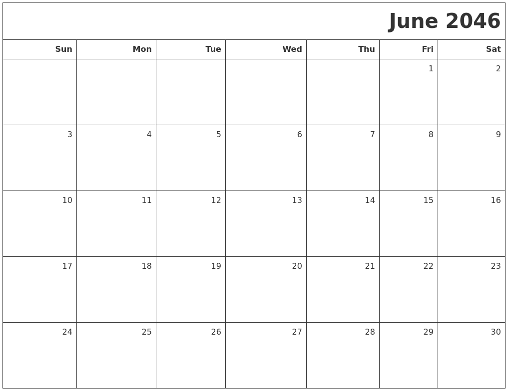 June 2046 Printable Blank Calendar