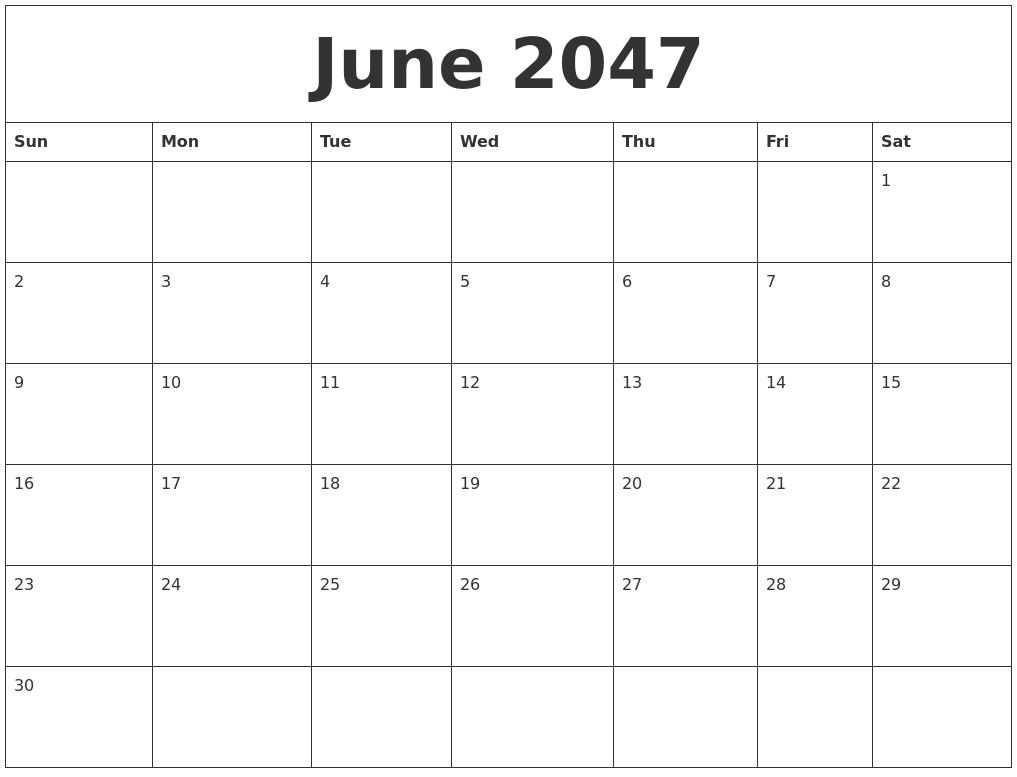 June 2047 Birthday Calendar Template